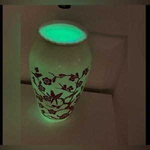 Anchor Hocking White Vase with Red Floral and Bird Motif